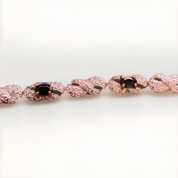 Vintage Silver/ Gold Onyx Tennis Bracelet. Marked .925 - Picture 6 of 6